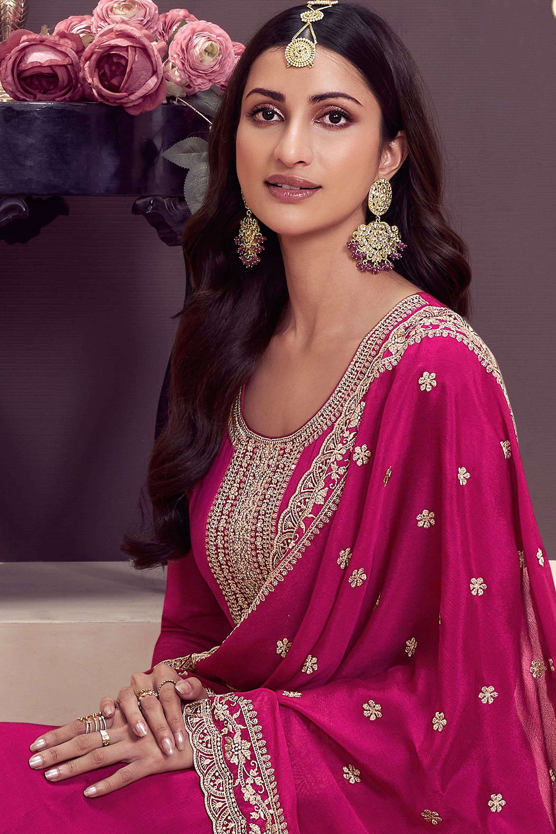 Pink Embroidered Anarkali Suit Reception Party Wear Stitched Dupatta Dress