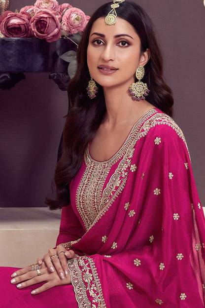 Pink Embroidered Anarkali Suit Reception Party Wear Stitched Dupatta Dress