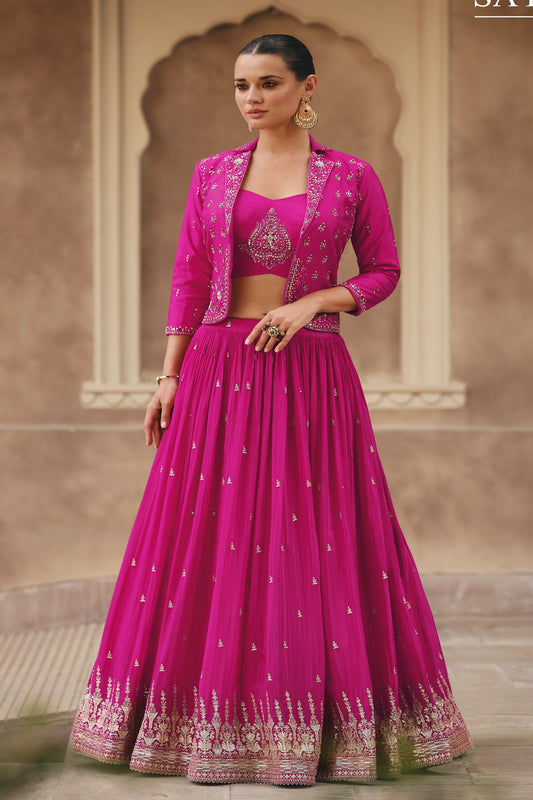 Function Party Wear Pink Georgette Lehenga Choli Embroidery Work Koti