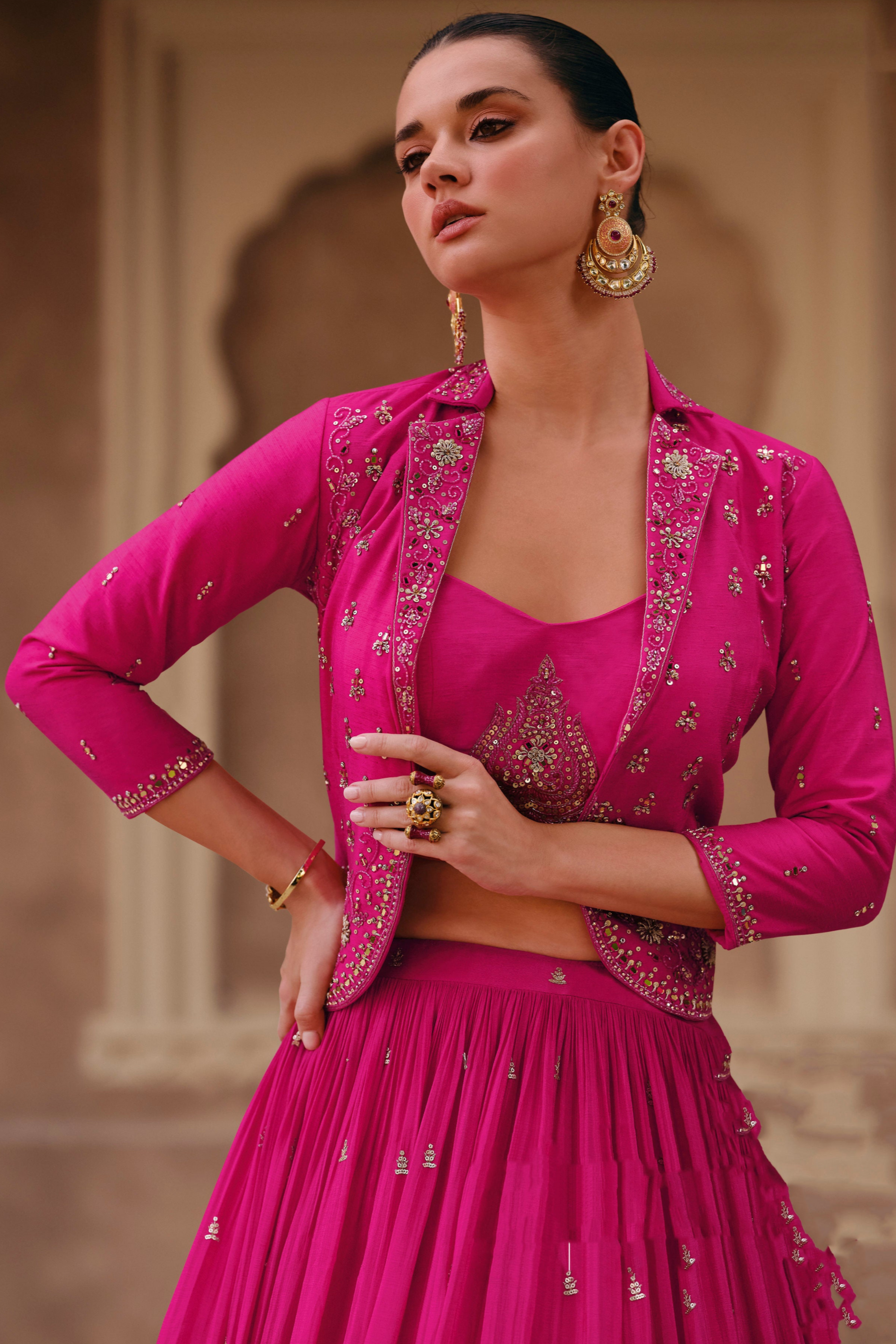 Function Party Wear Pink Georgette Lehenga Choli Embroidery Work for USA Online
