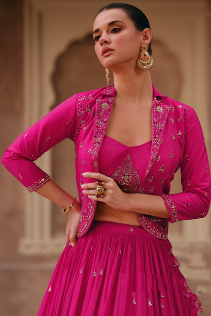 Function Party Wear Pink Georgette Lehenga Choli Embroidery Work for USA Online
