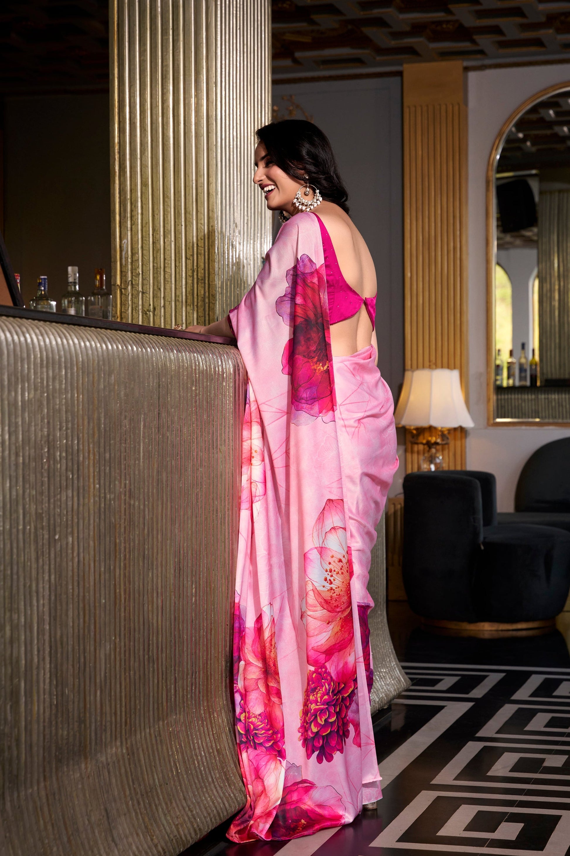 Pink Saree reflects softness and charm – perfect for graceful day functions. 