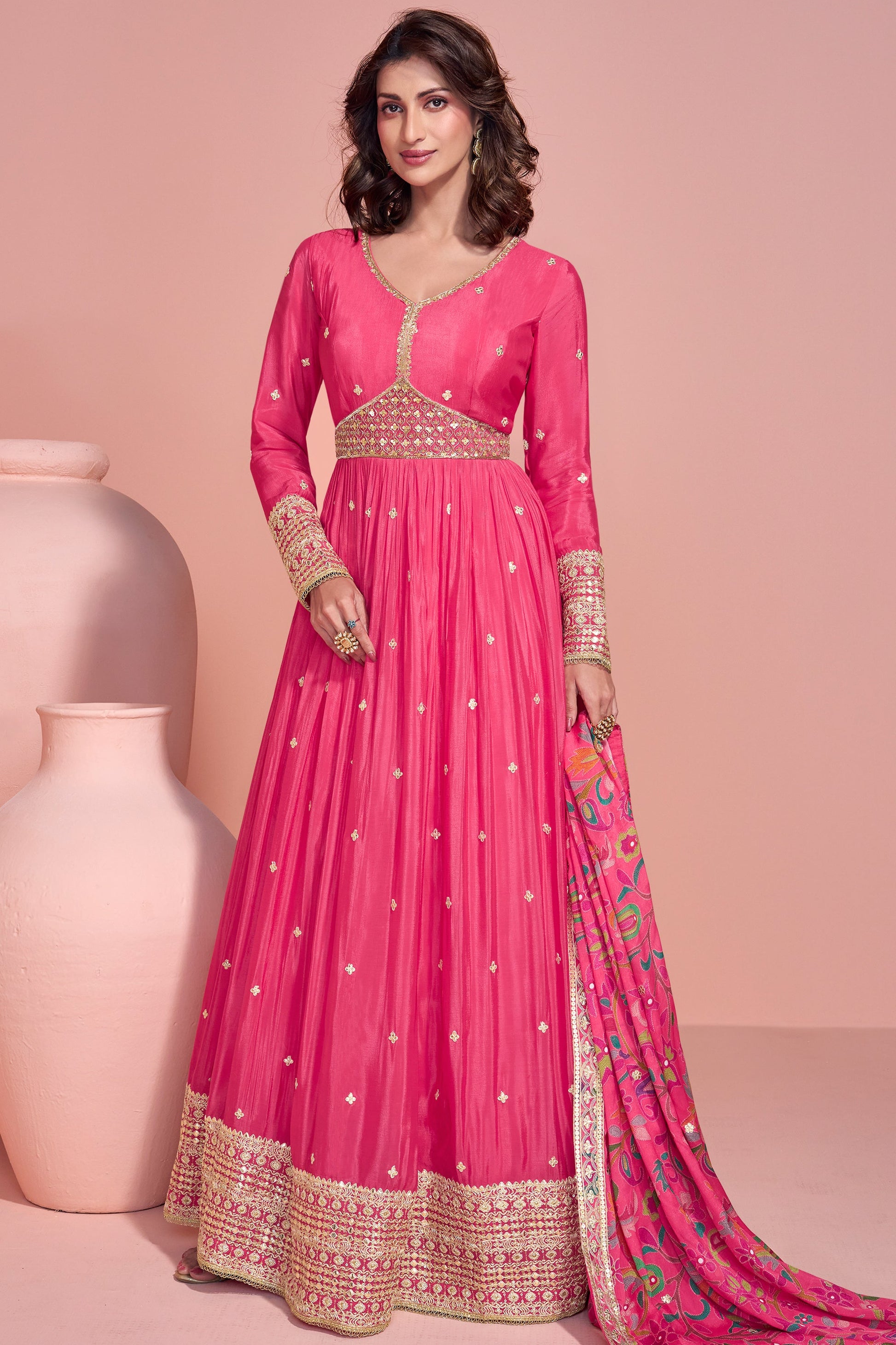 Beautiful Pink Anarkali Gown with Dupatta for Events Party Wear
