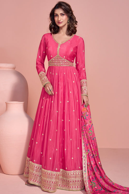 Beautiful Pink Anarkali Gown with Dupatta for Events Party Wear