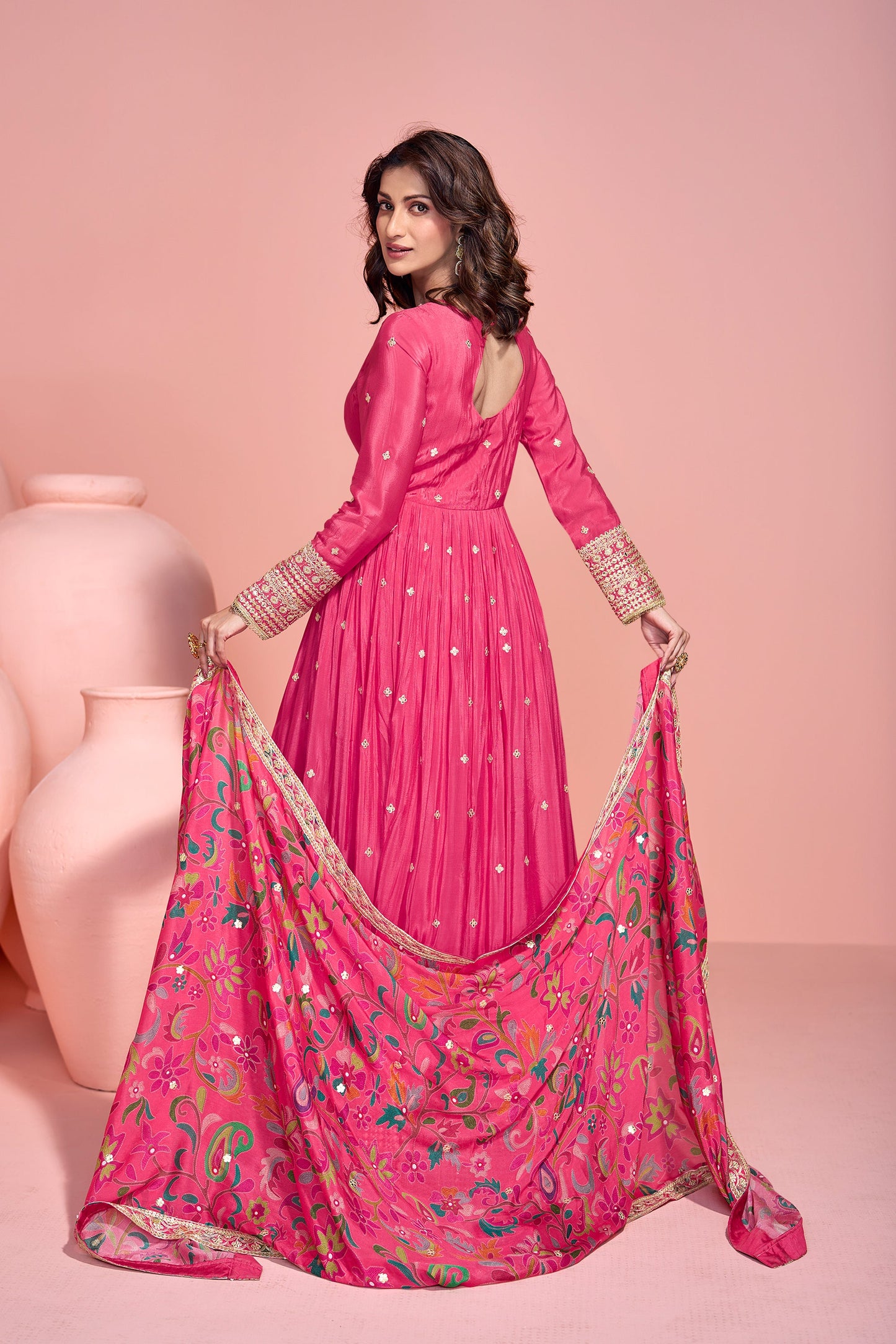 Beautiful Pink Anarkali Gown with Dupatta for Events Party Wear