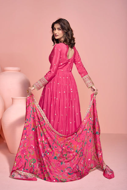 Beautiful Pink Anarkali Gown with Dupatta for Events Party Wear