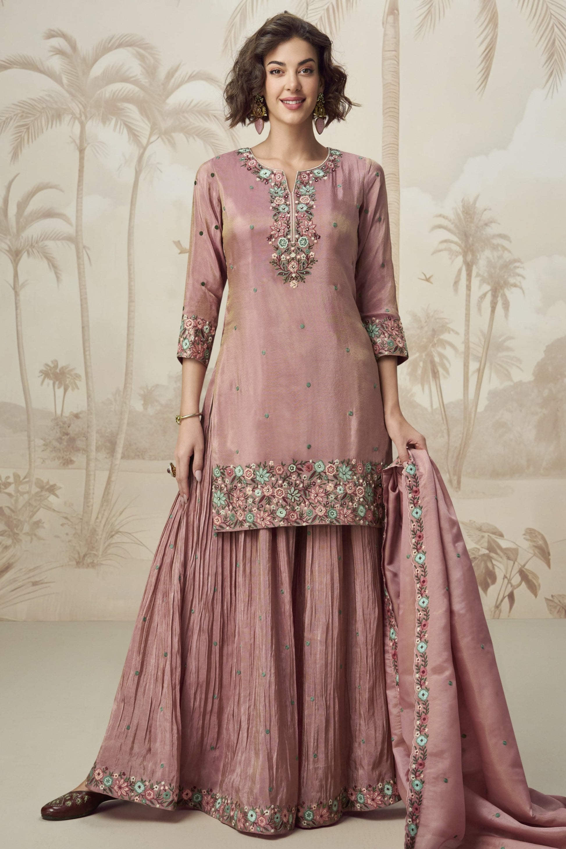 Pink Plazzo for a Wedding – Sweet and lovely, perfect for bridesmaids and guests.
