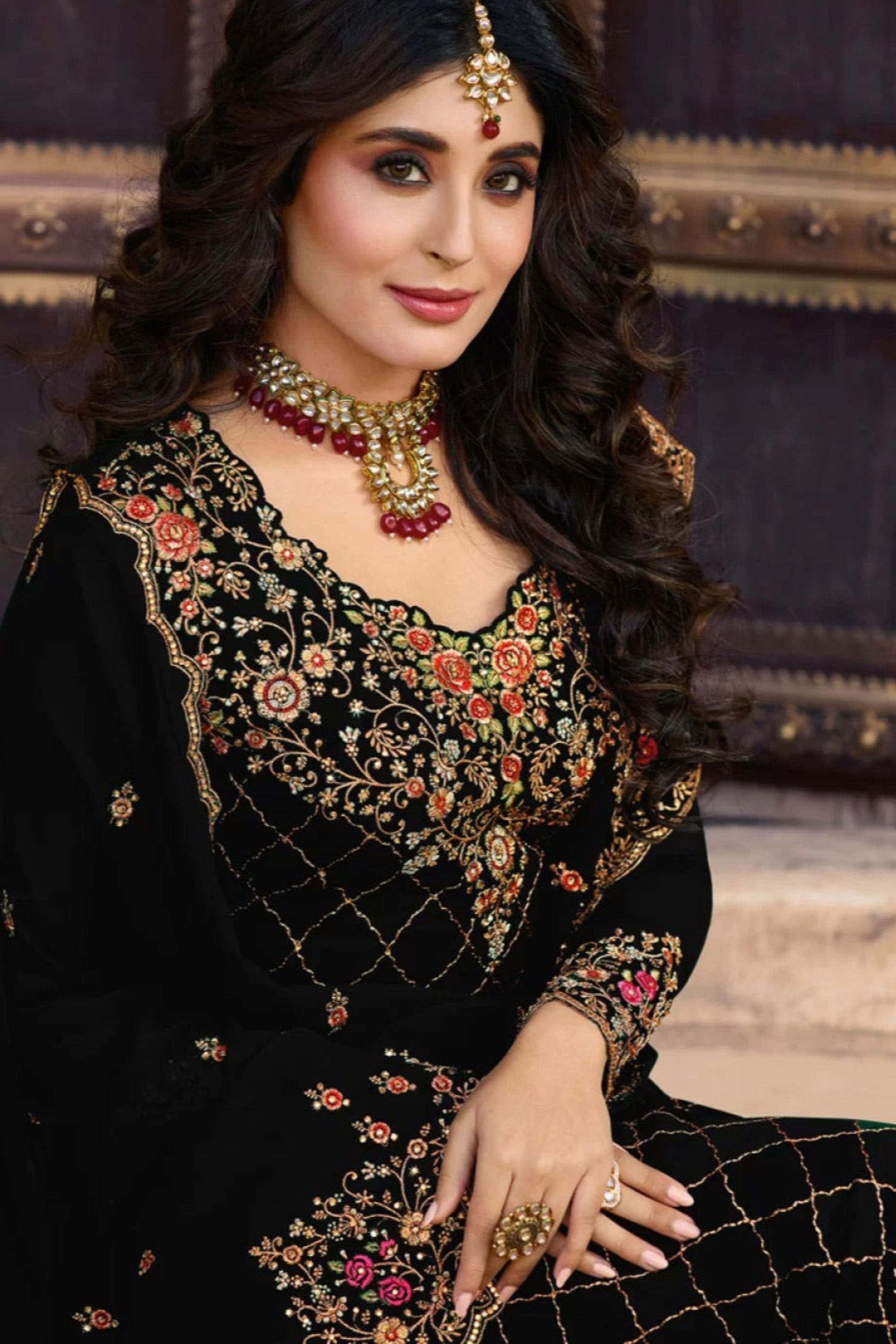 black georgette salwar kameez with embroidery work