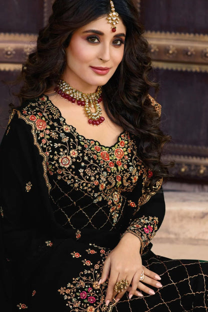 black georgette salwar kameez with embroidery work