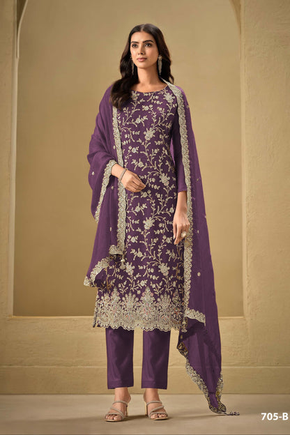 Wine Indian suits salwar kameez full front view with dupatta