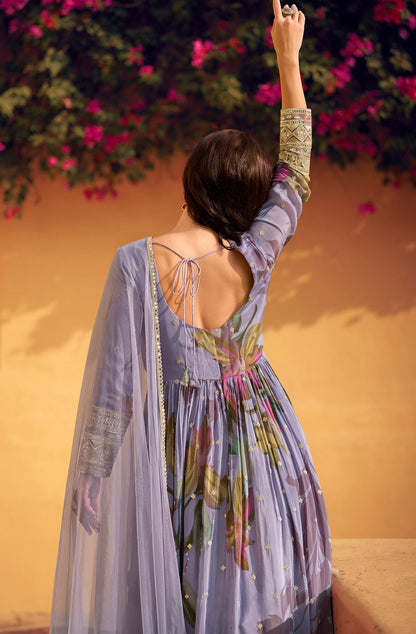 Latest Anarkali Gown With Chinon Silk Dupatta for Festivals Wear Suit