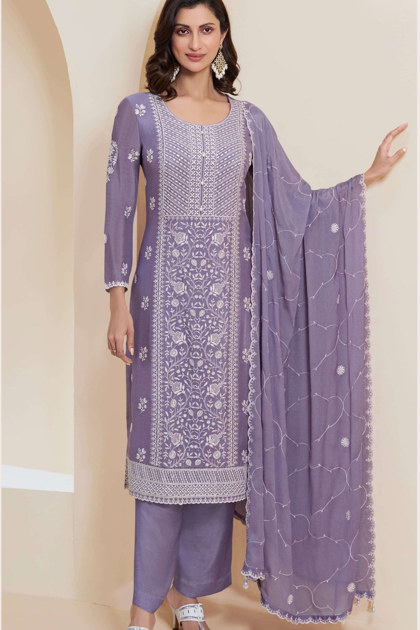 Readymade salwar suit in purple with matching dupatta