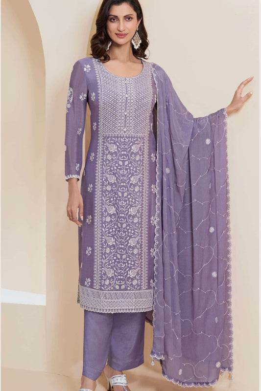 Readymade salwar suit in purple with matching dupatta