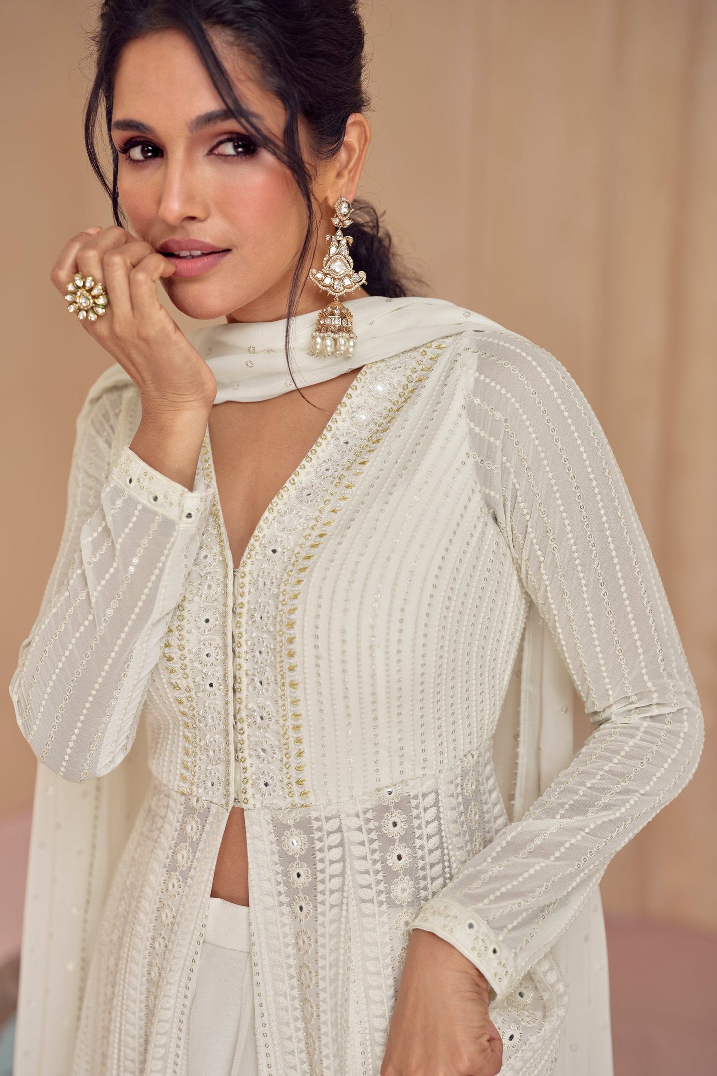 White Anarkali Gown Suits For Eid-Ramadan Special Dupatta Dress