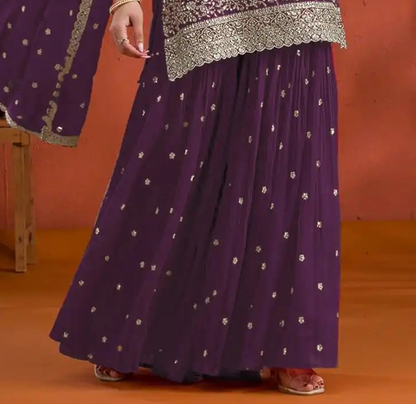 Pakistani Purple Designer Embroidered Work Palazzo Outfit  