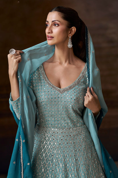Heavy Embroidery Georgette Anarkali Gowns​ Beautiful Party Wear Suits 