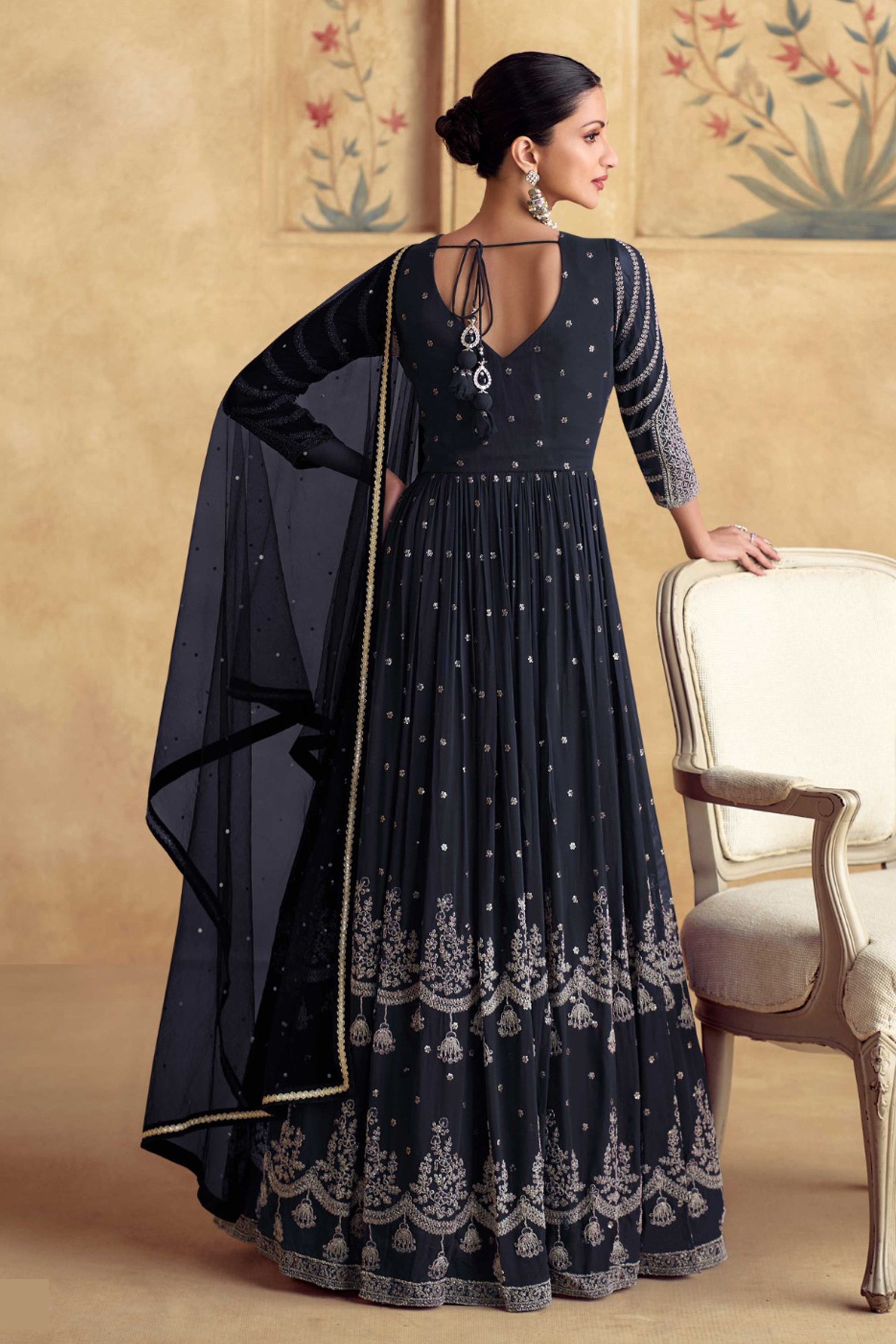 Anarkali Dress Georgette Fabric With Intricate Work Indian Ethnic Party Wear Gown