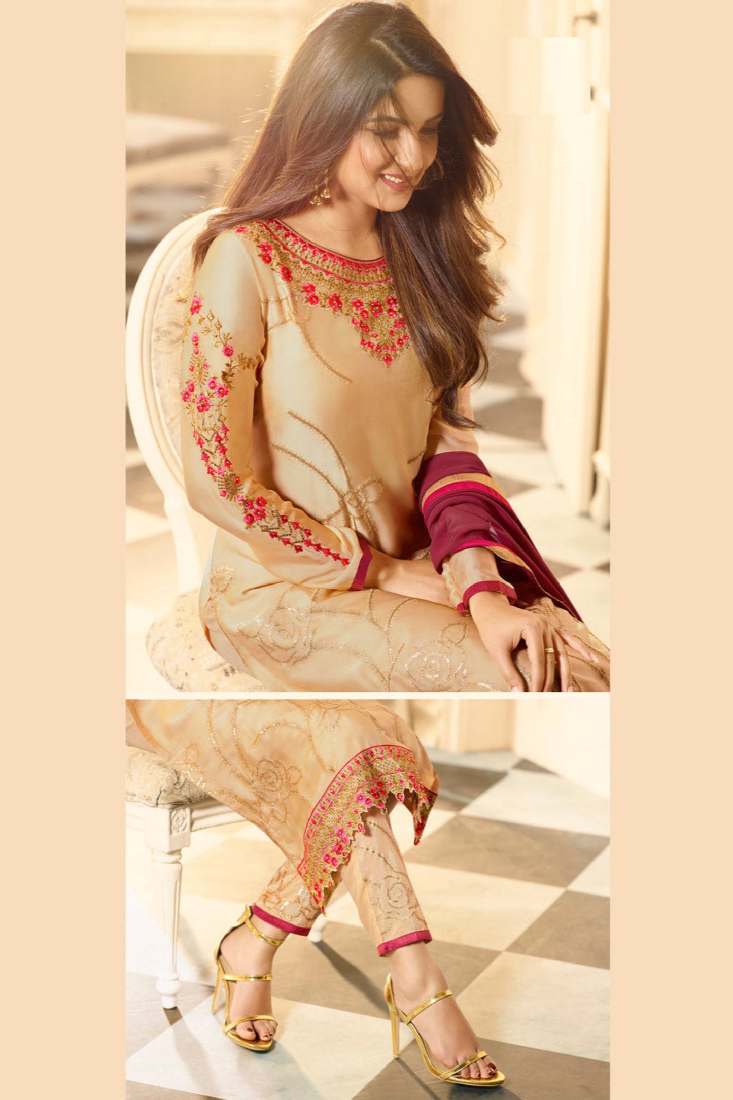 Embroidery detail on kameez showcasing hand work