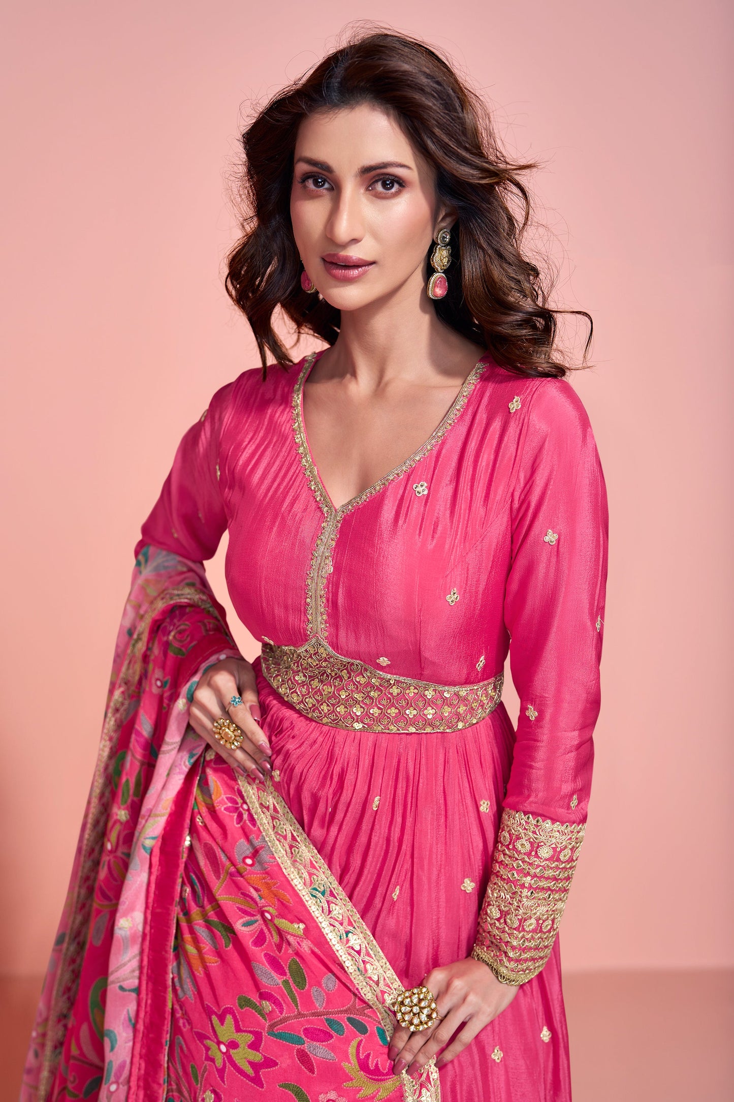 Beautiful Pink Anarkali Gown with Dupatta for Events Party Wear