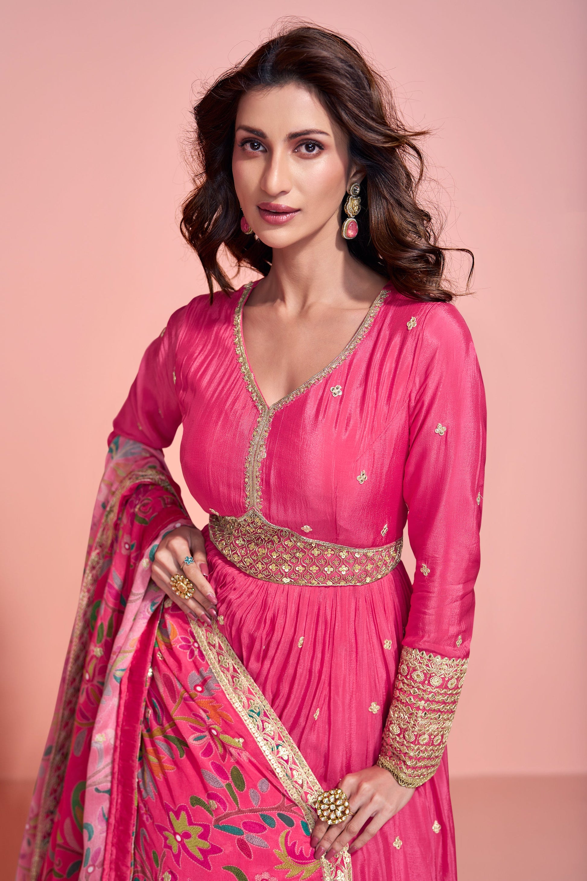 Beautiful Pink Anarkali Gown with Dupatta for Events Party Wear