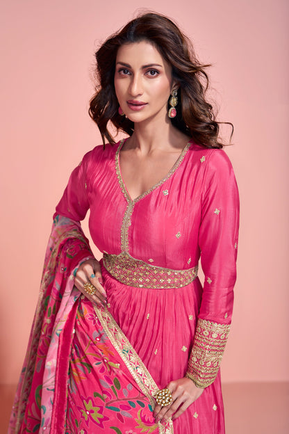 Beautiful Pink Anarkali Gown with Dupatta for Events Party Wear