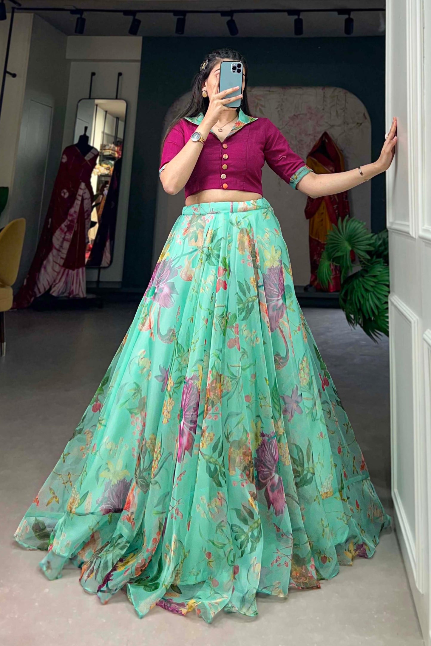 Stitched Organza Lehenga with Blouse for Wedding & Party Wear