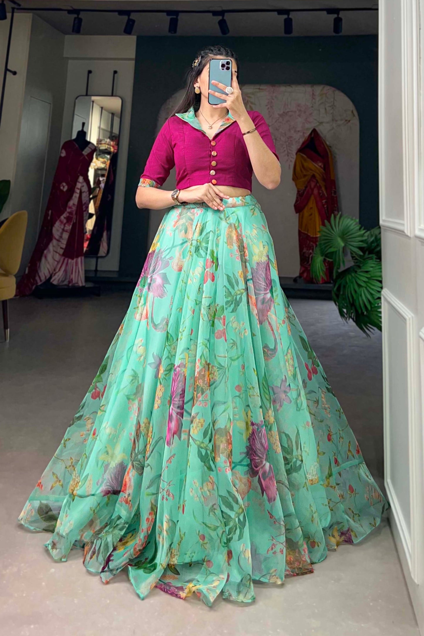 Stitched Organza Lehenga with Blouse for Wedding & Party Wear