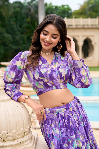 Georgette Flower Printed Ready-to-Wear Lehenga with Blouse