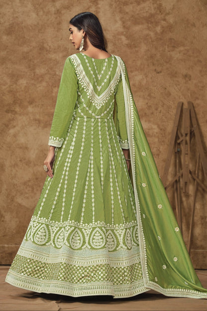 Olive Green Exclusive Anarkali Gown For Wedding Party Wear Suit for USA Women's