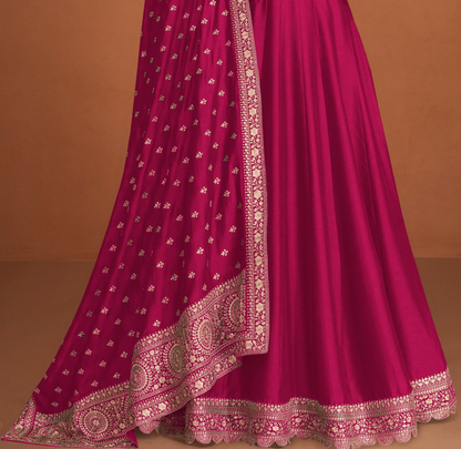 Pink Embroidery Worked Round Neck Anarkali Full Long Dupatta Dress