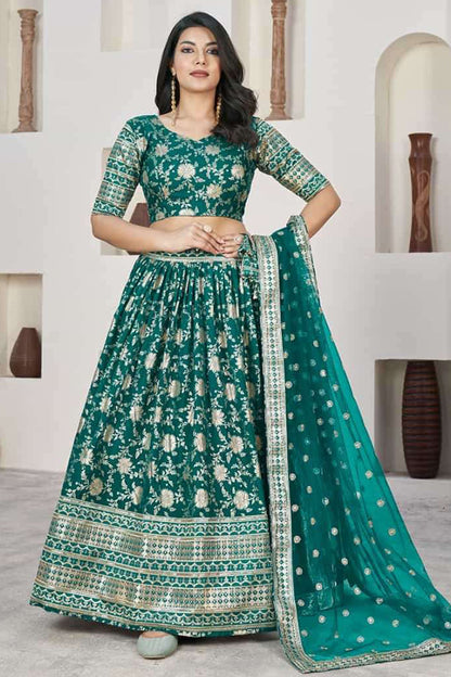  Green Heavy Embroidered Lehenga Choli For Wedding Reception - Indian Bridal Outfit USA