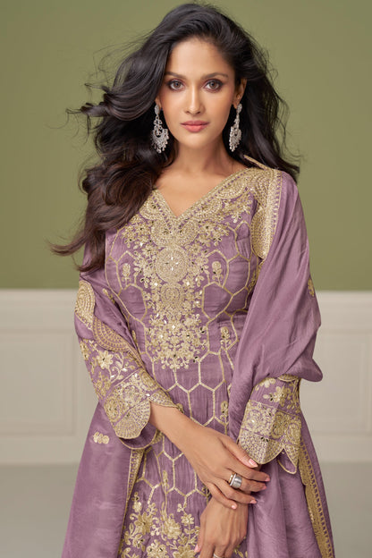 Levender sharara suits in real shimmer silk fabric
