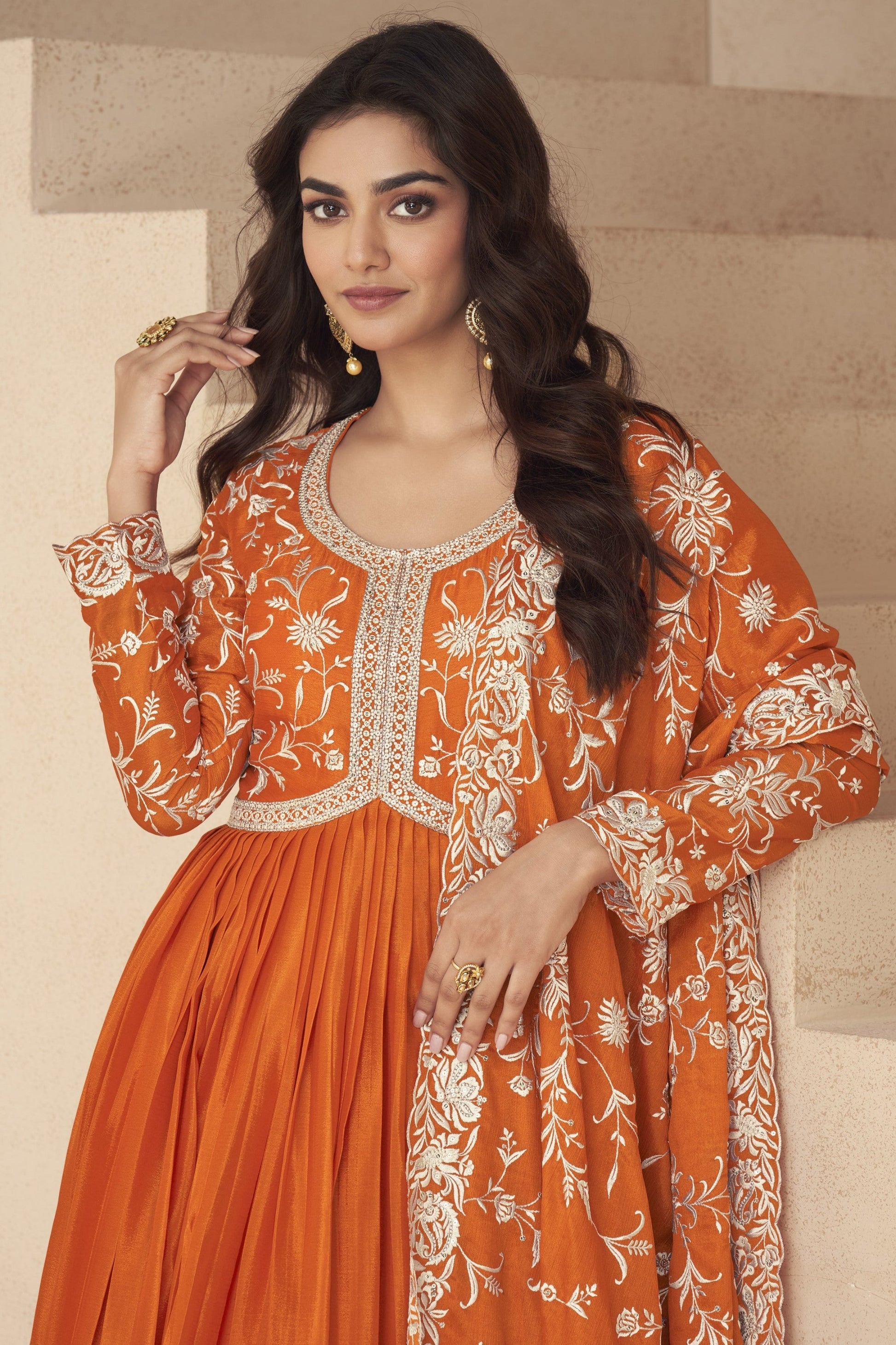 Anarkali Dress Floral​ Suit With wmbroidery Worked Dupatta For Her 