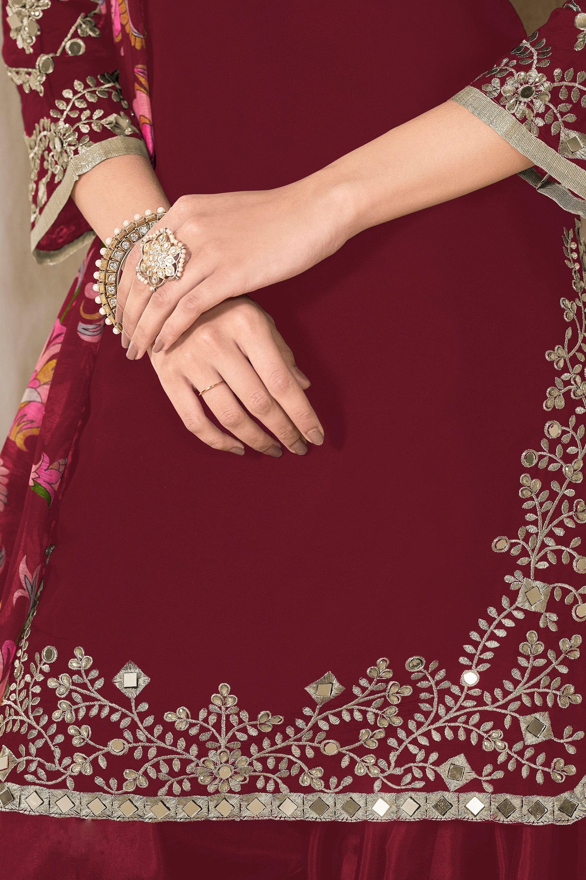 silk and santoon patiala suits close view