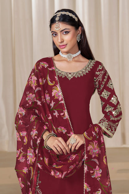 Ethnic Party Wear Red Velvet Designer Patiala Suit With Dupatta