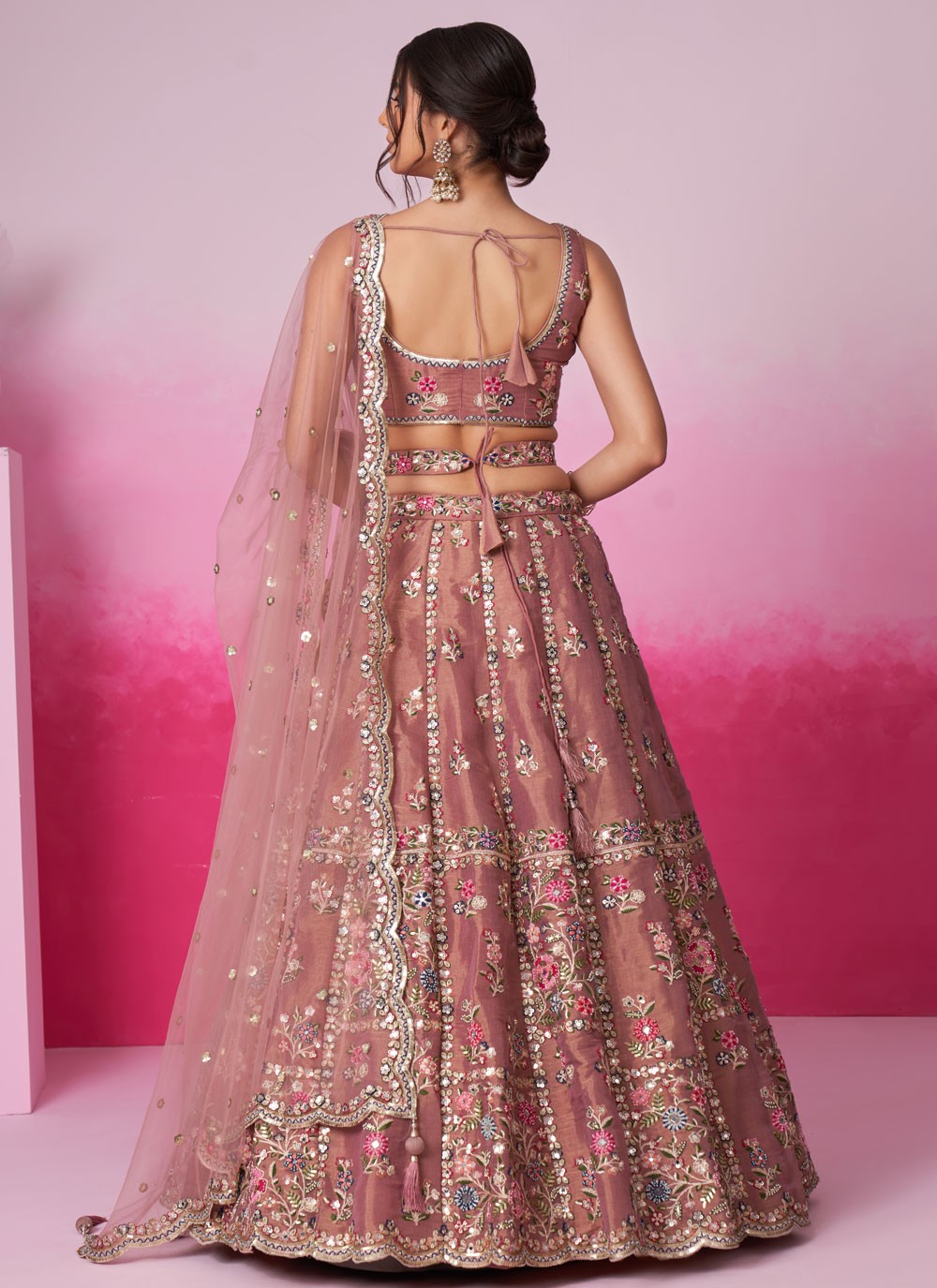 "Stylish lehengas for U.S.-based Indian functions."
