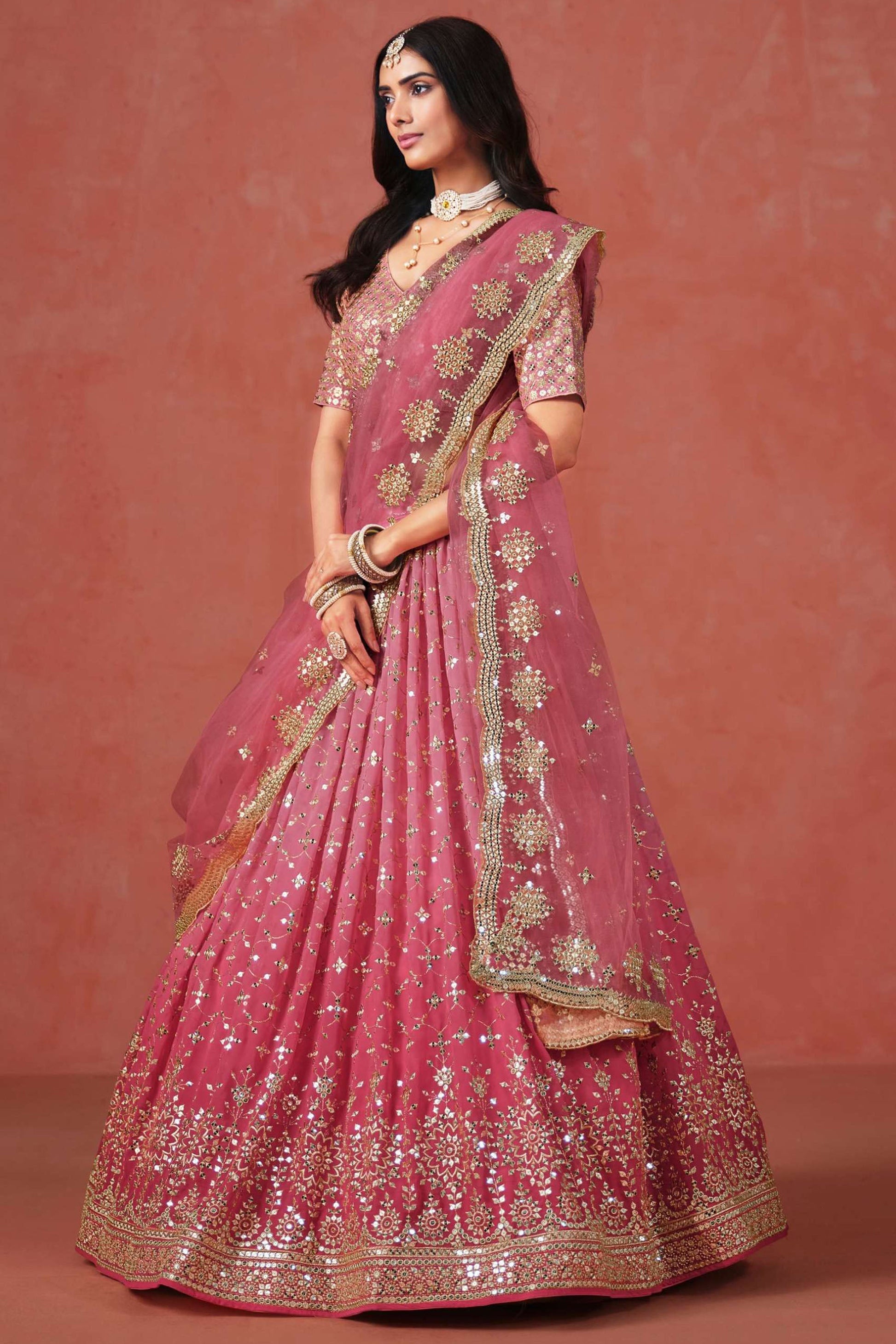 Roka Designer Georgette Embroidery Work Lehenga Choli With Net Dupatta
