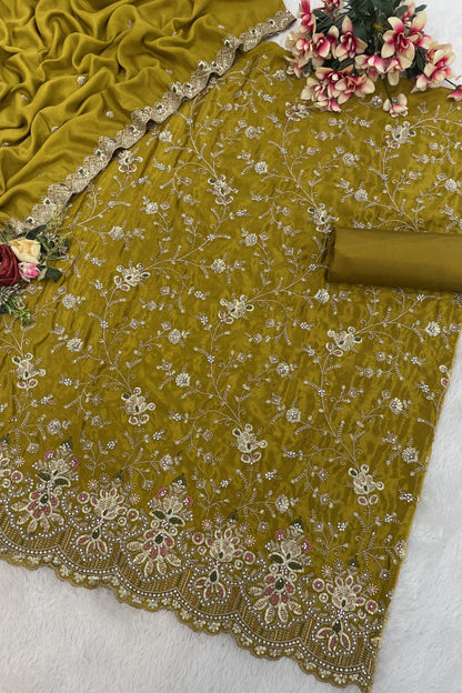 Gold salwar kameez looks royal and festive. Great for parties and celebrations. 