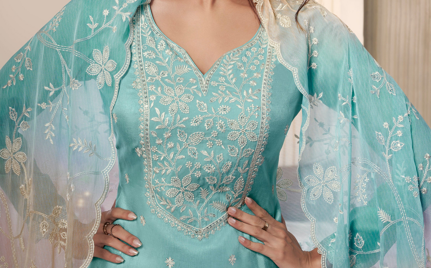 santoon fabric texture of sky blue salwar suit
