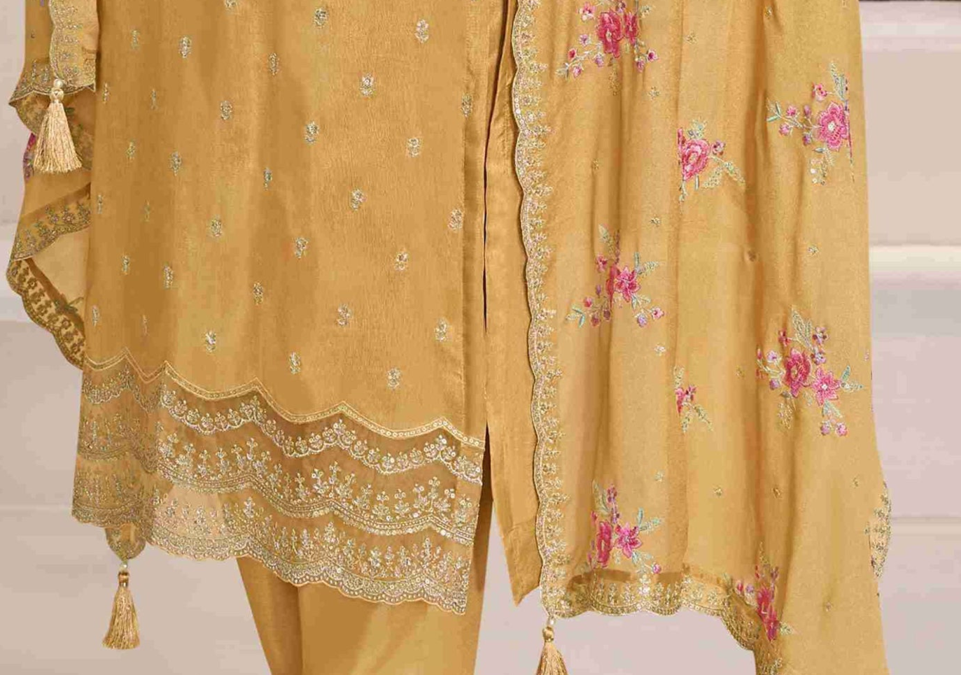 Silk Yellow Salwar Kameez With Detailed Embroidery
