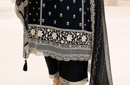 Side angle showcasing drape of chinon kameez