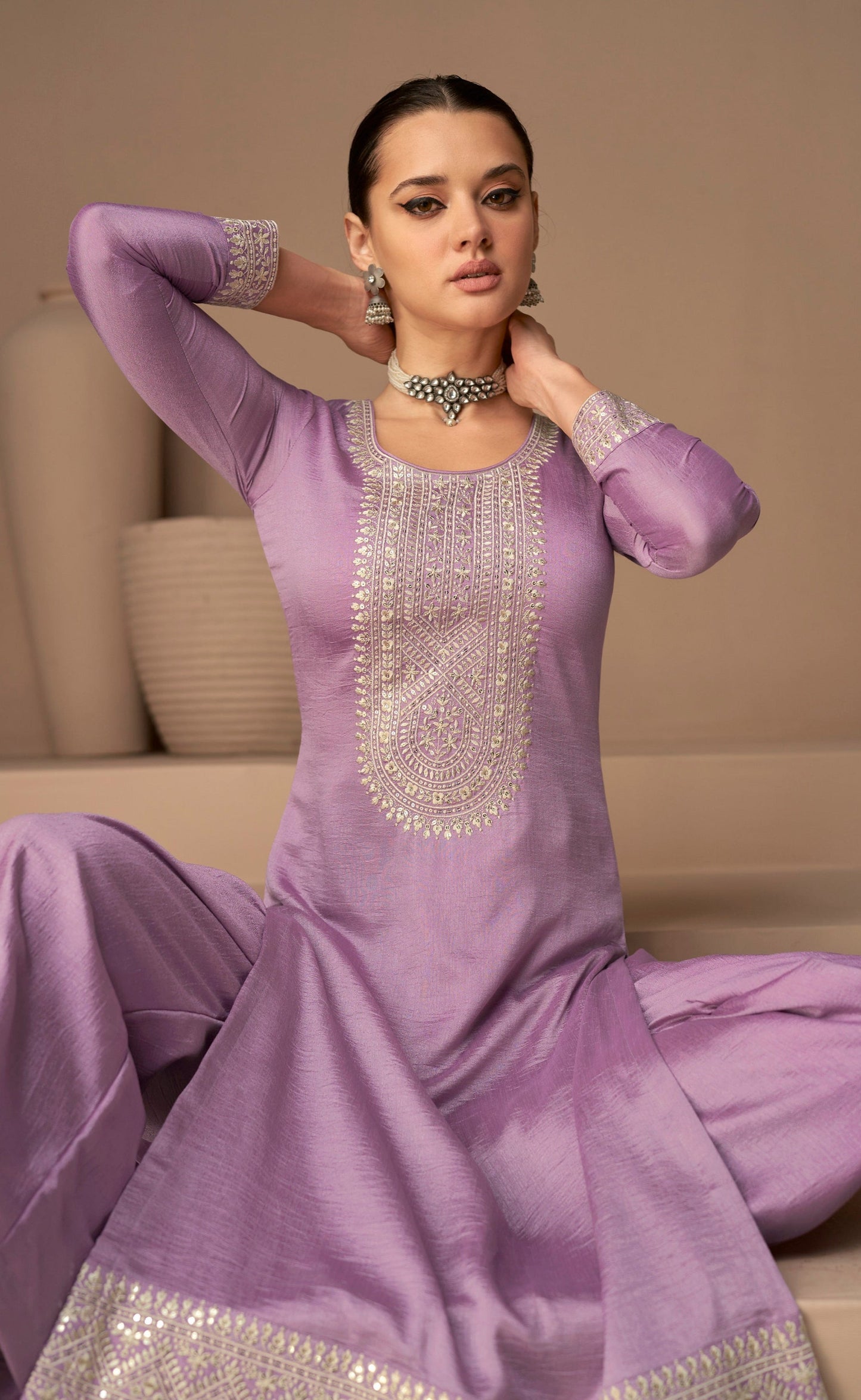 Stitched salwar kameez lavender complete look