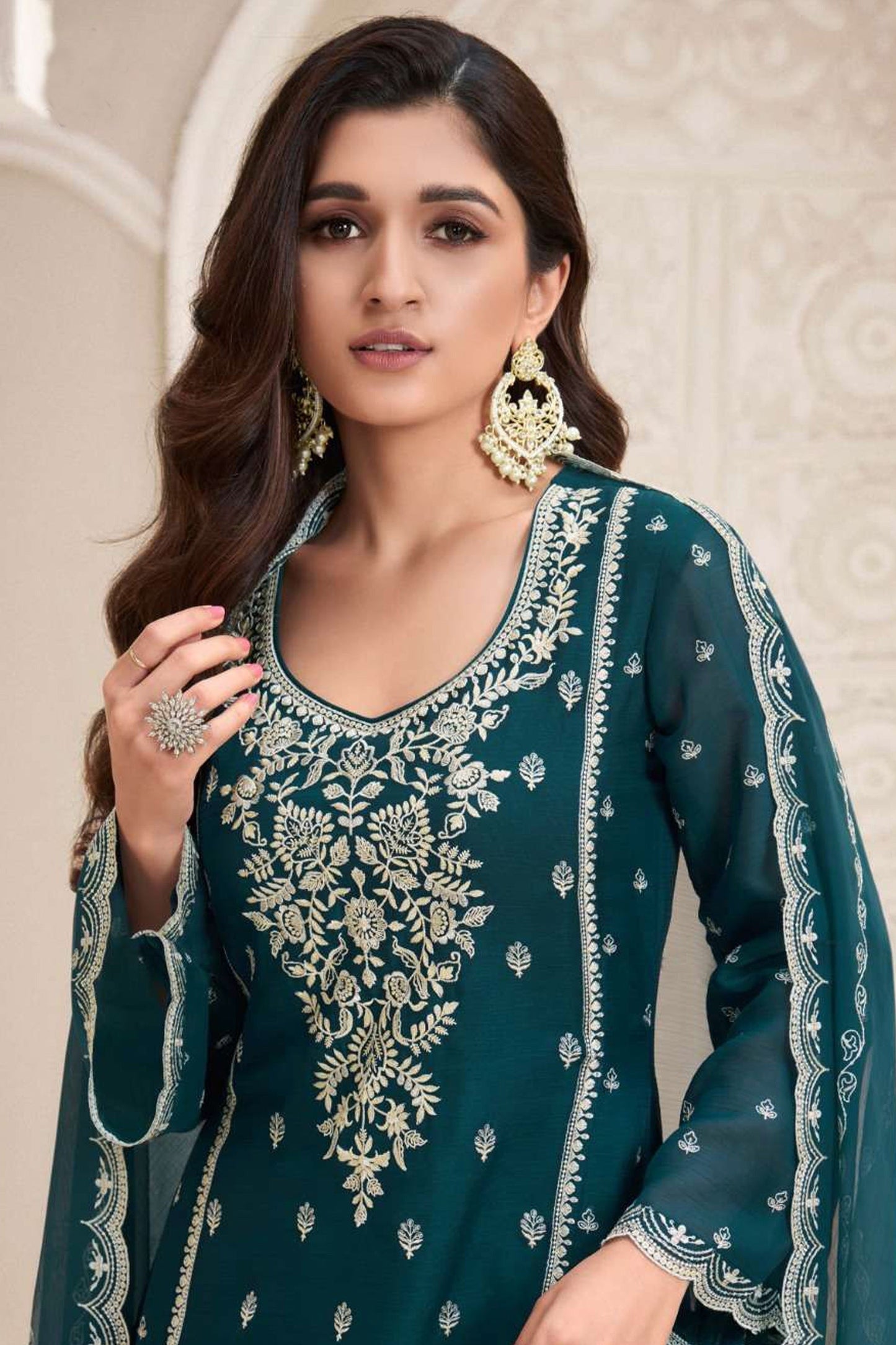 embroidered green salwar kameez full length look