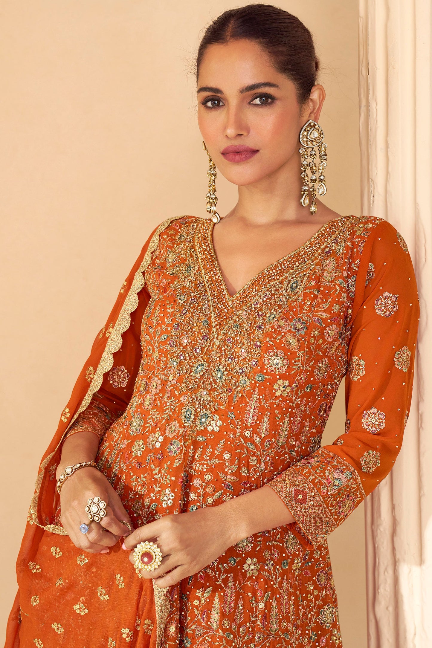 pakistani and inadian orange plazzo suitoutfit for women
