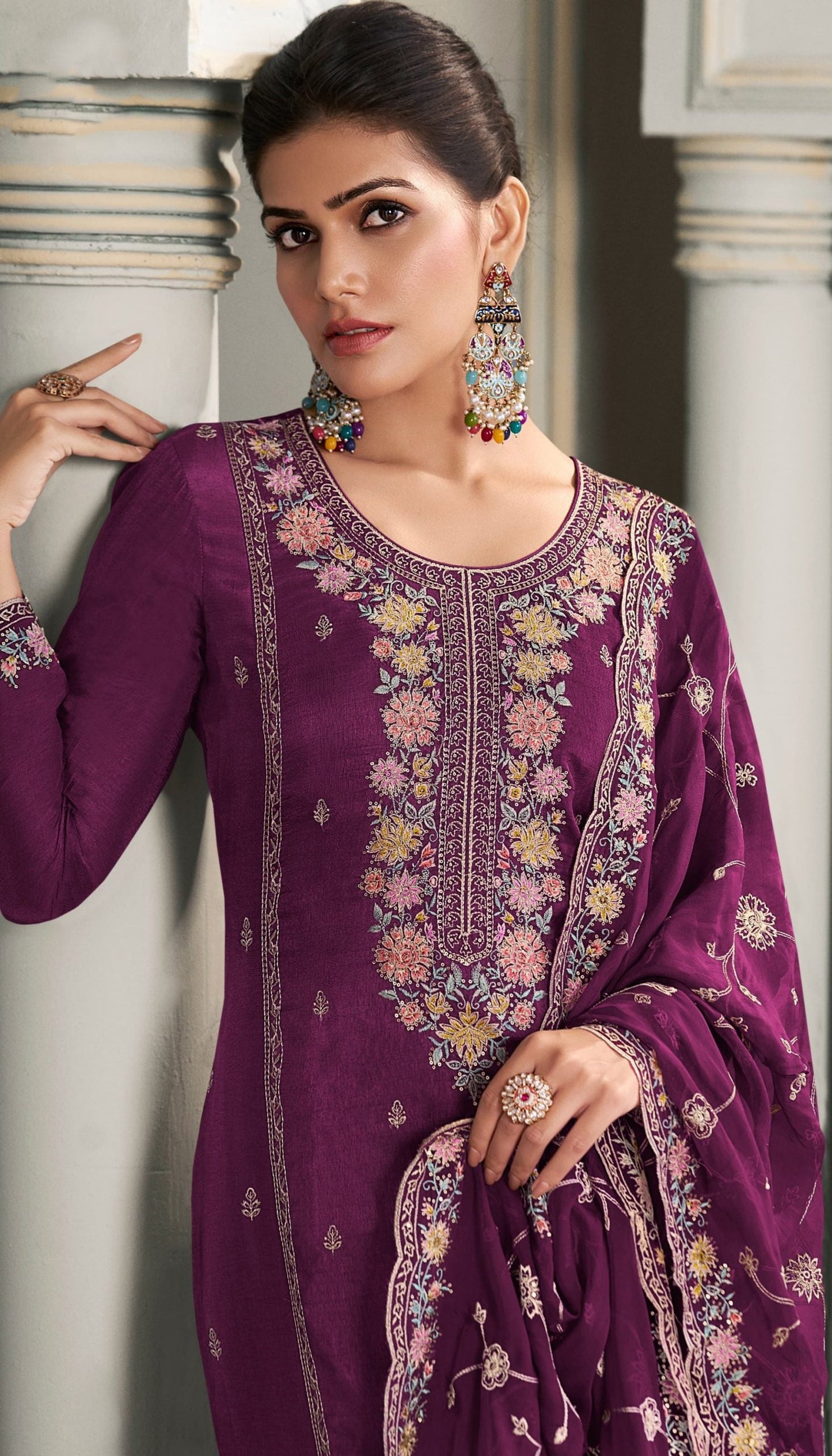Embroidered wedding salwar kameez full outfit view