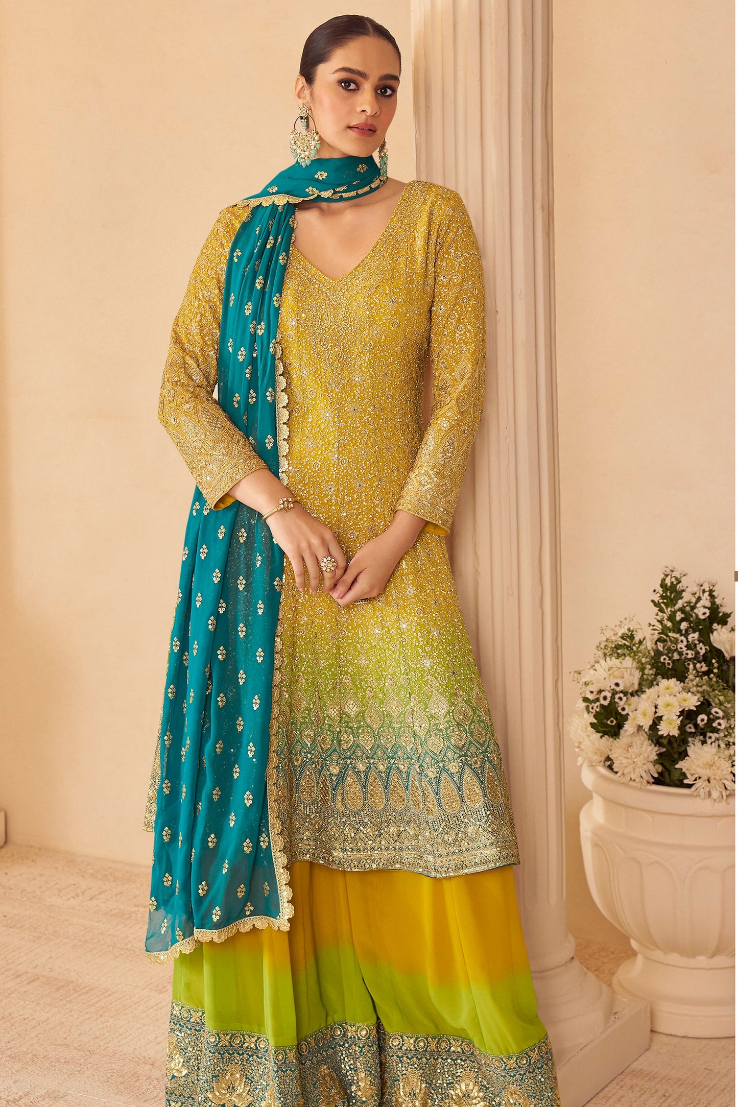 Indian Wedding Palazo Suit For Haldi Ceremony
