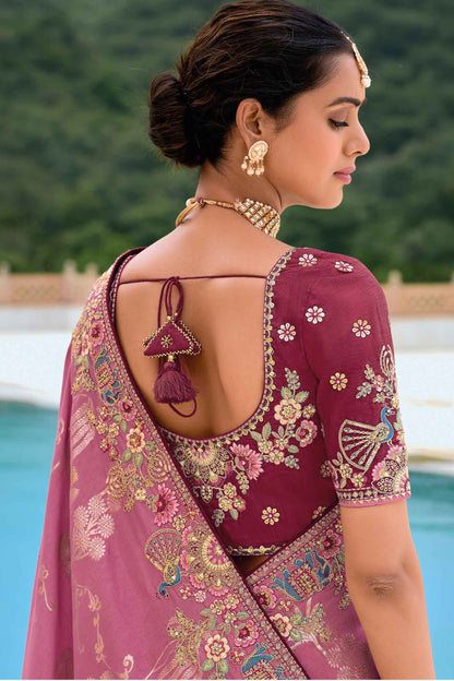 Pink Saree reflects softness and charm – perfect for graceful day functions. 