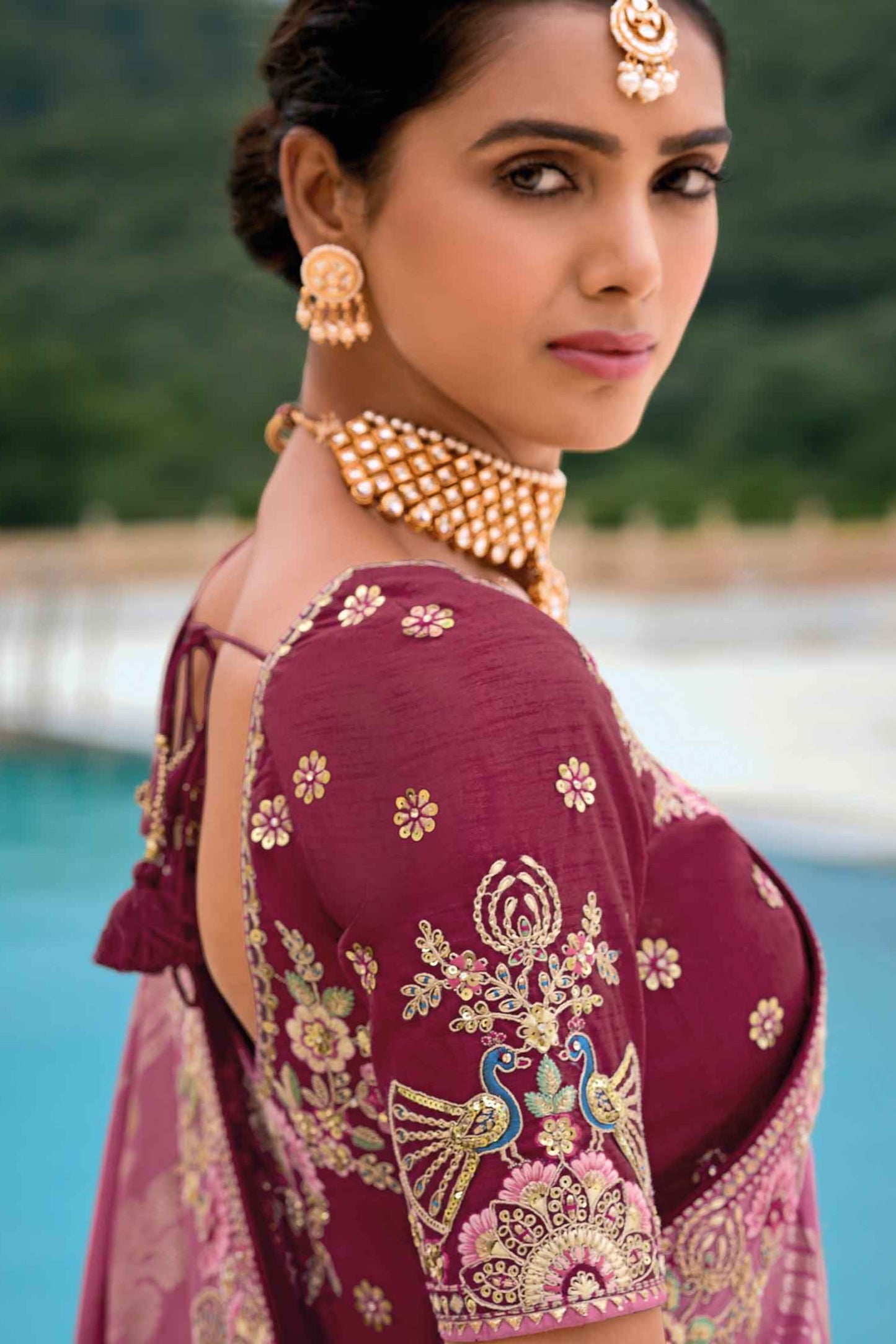 Pink Saree reflects softness and charm – perfect for graceful day functions. 