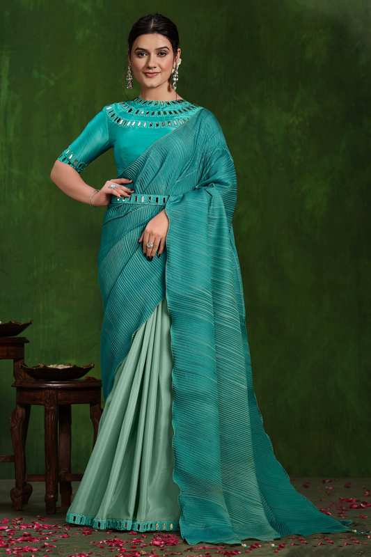 Blue Saree offers calm elegance â€“ a versatile pick for every occasion. 