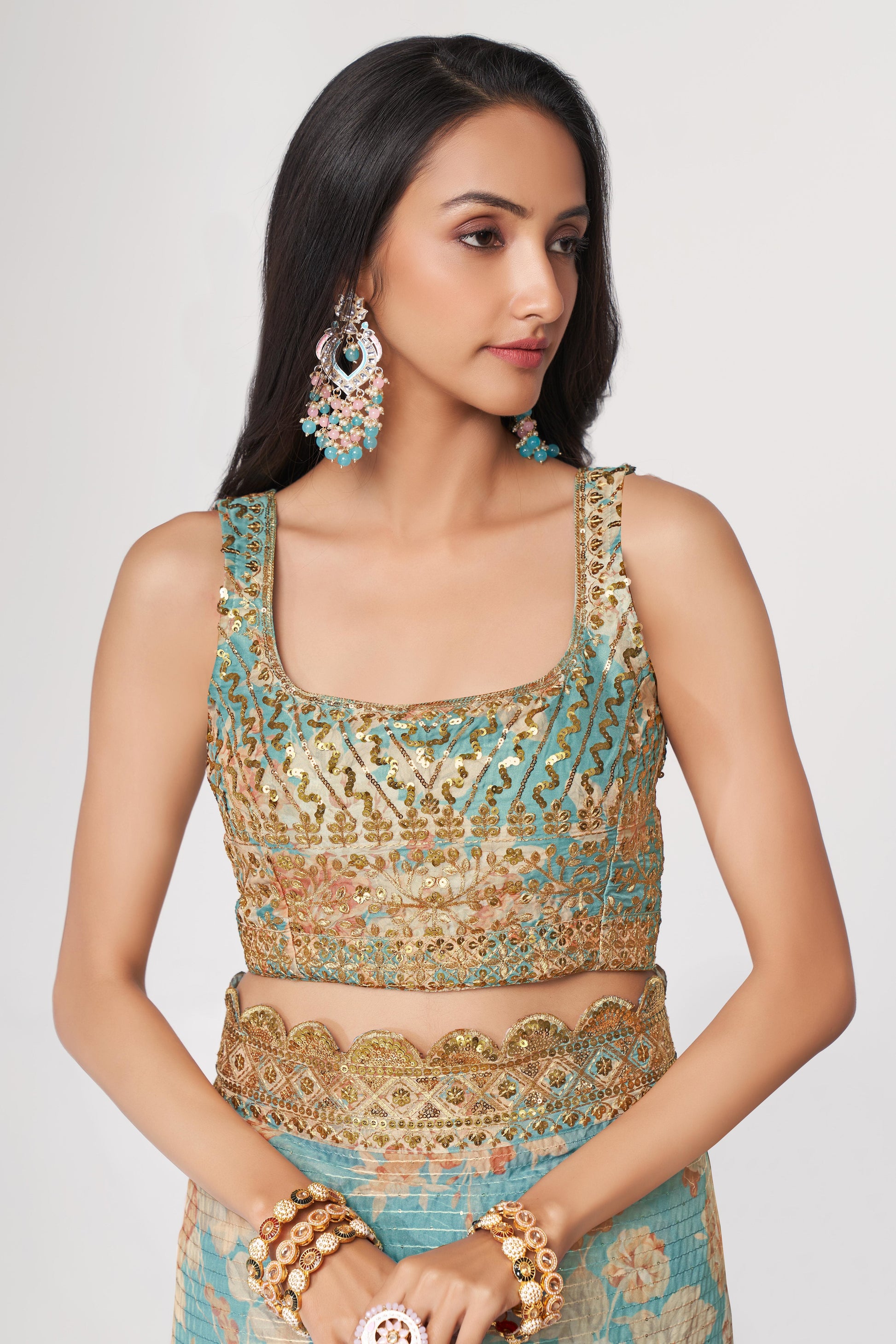 Sky Blue Saree brings breezy freshness – perfect for casual days and summer events. 
